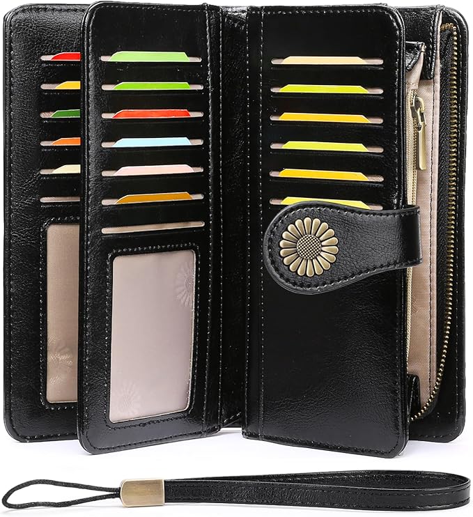 SENDEFN Wallets for Women Leather Credit Card Holder with RFID Blocking Large Capacity Wristlet | with RFID Blocking, Large Capacity, Wristlet, with RFID Blocking, Large Capacity, Wristlet