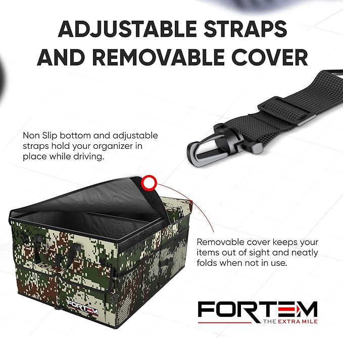 FORTEM Trunk Organizer For SUV Car Trunk Organizer, Foldable Storage, Car Accessories for Women Men, Collapsible Bag, Perfect Christmas Gifts, 600D Oxford, Non Slip Bottom, Straps, Soft Cover (50L)