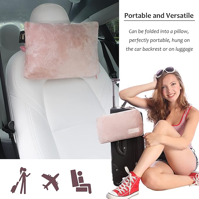 Tirrinia Travel Blanket Pillow - Wearable Airplane Blanket with Feet Pockets for Long Flights, Airplane Accessories Blanket Robe for Women and Men, Gift for Her