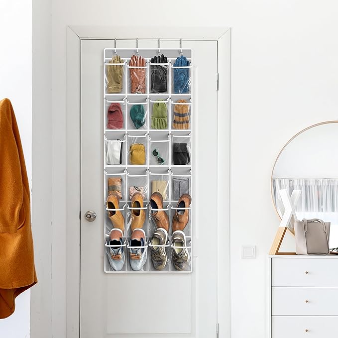 Simple Houseware 24 Pockets Large Clear Pockets Over The Door Hanging Shoe Organizer, Gray (56" x 22.5")