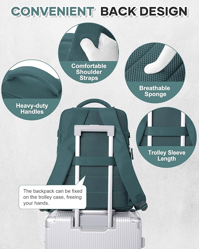 VECAVE Travel Backpack,Carry On Backpack for Women,Airline Flight Approved Waterproof 14 Inch Laptop Backpack with Shoe Compartment Casual Daypack Backpacks PeacockBlue