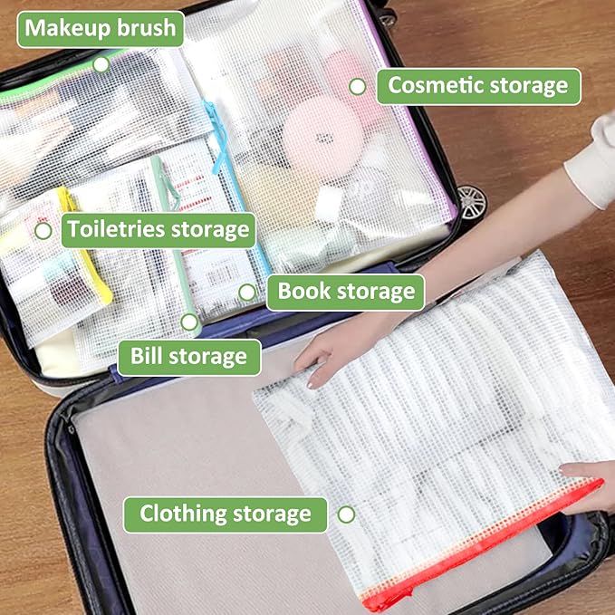 30pcs Mesh Zipper Pouch for Organization, Waterproof Zipper Pouches Colored PVC Travel Zipper Bags Clear Multipurpose Document Bags Suitable for Travel, School, Board Game and Office Supplies