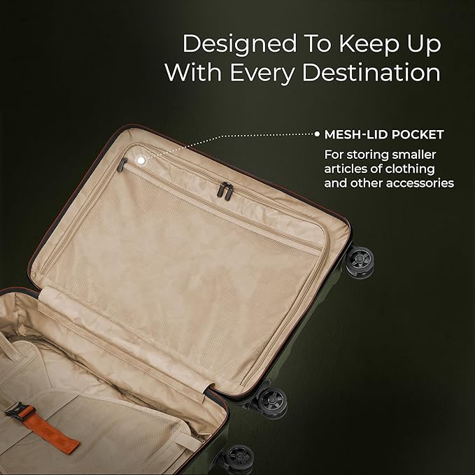 Briggs & Riley 27" Medium Spinner - Checked Luggage for Travel, Suitcases with Wheels, Hardside Rolling Bag for Men & Women, Self-Repairing Zipper - Torq Collection, Hunter Green