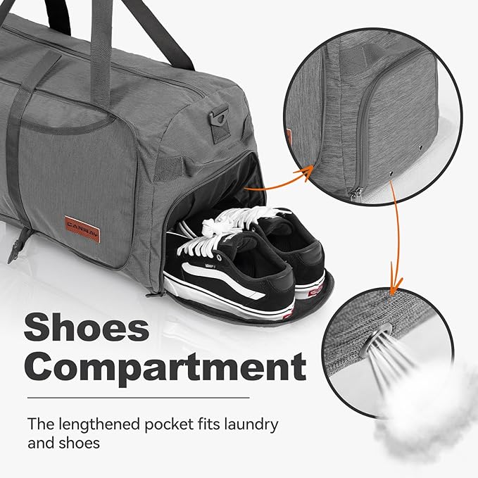 Canway 40L Foldable Duffle Bag for Travel Men & Women Carry On 22"x14"x9" Airline Approved, Small Luggage Overnight Bag with Shoe Compartment, Water-Resistant Gym & Sports Bag