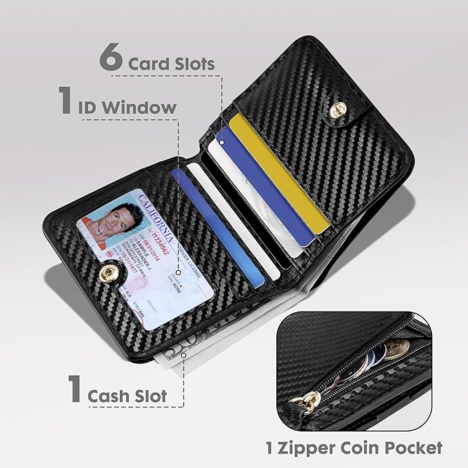 Toughergun Women’s Small Slim Leather Wallet with RFID Protection, Compact Bifold Mini Purse with Clear ID Window