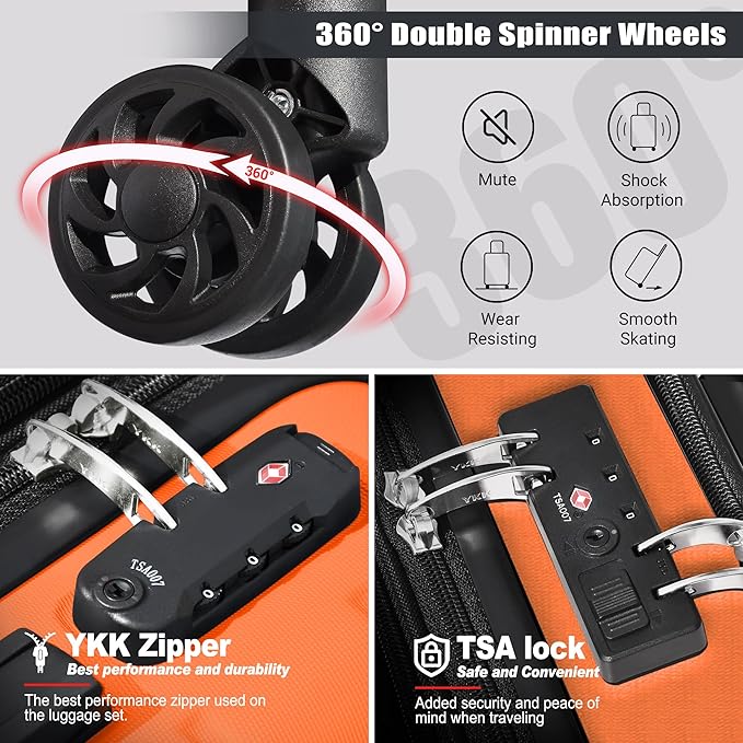 Classic Light Weight Hardside Expandable Spinner Wheels Luggage Suitcase W/TSA Lock,5 Piece Set,Orange