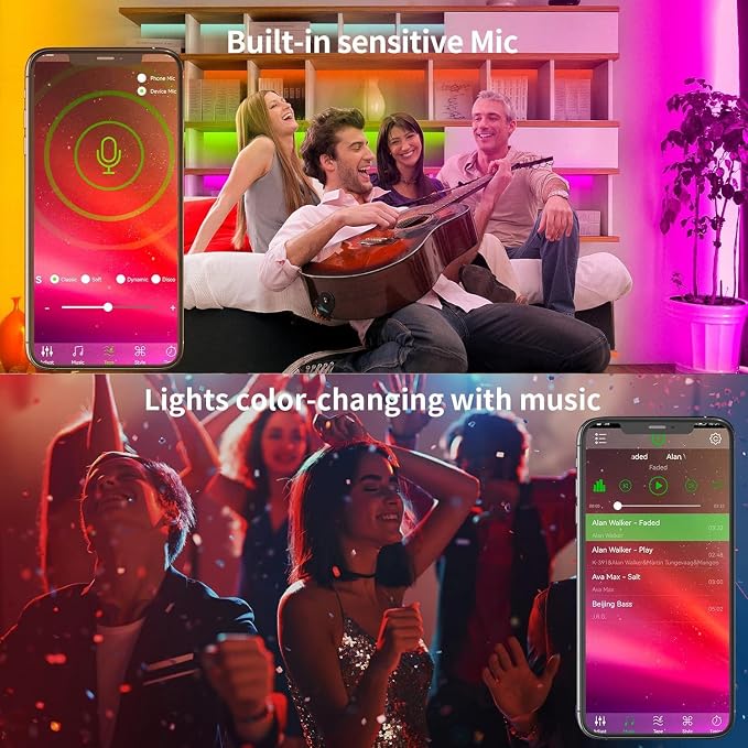KSIPZE Led Lights for Bedroom 50ft Led Strip Lights with Remote App Control | RGB Color Changing Music Sync for Room Bedroom Lighting Flexible Home Décor