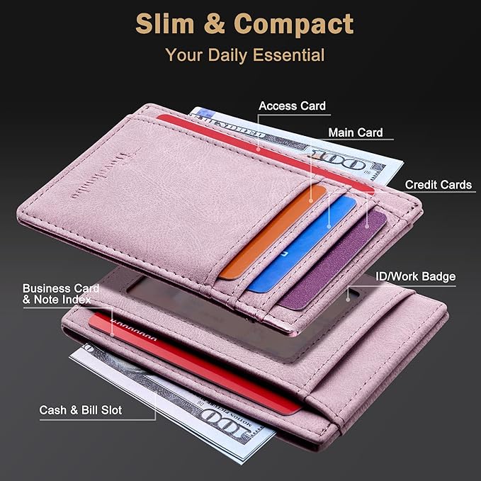 Travelambo Slim Wallet Front Pocket Minimalist Leather RFID Blocking Medium Size