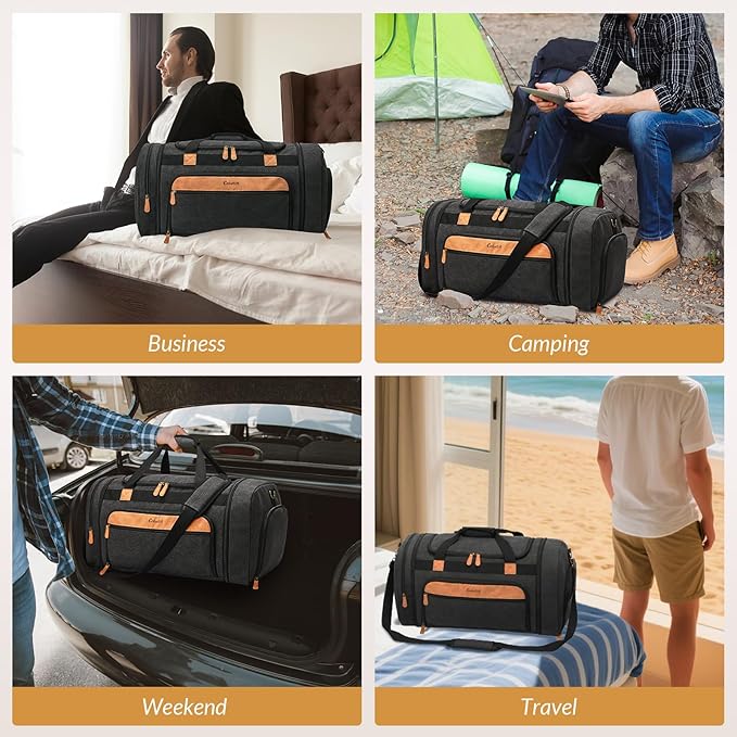 Canvas Duffle Bag for Travel 65L Expandable Travel Duffel Bags for Men Women Weekender Overnight Bag with Shoes Compartment - Dark Grey