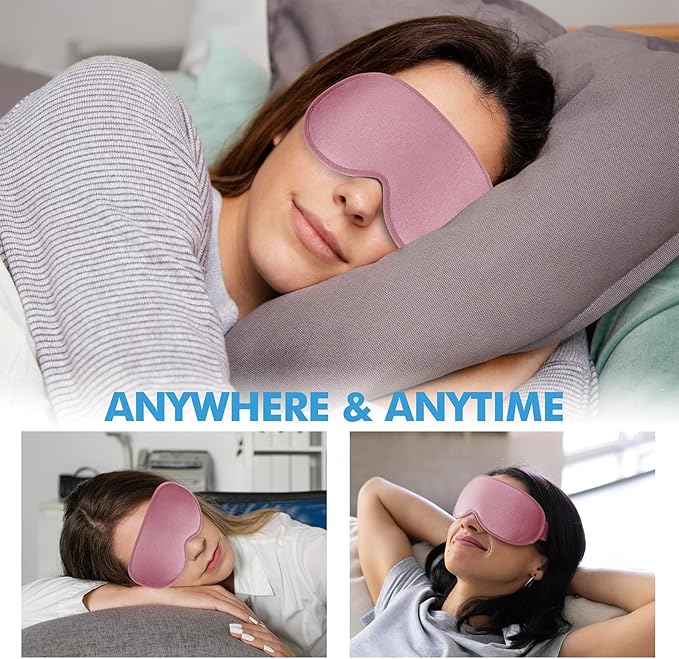 Sleep Eye Mask for Men Women, Sleeping Mask for Side Sleeper, Travel Blackout Night Blindfold Eye Shade Cover with Adjustable Strap (Pink-Side Sleeper)