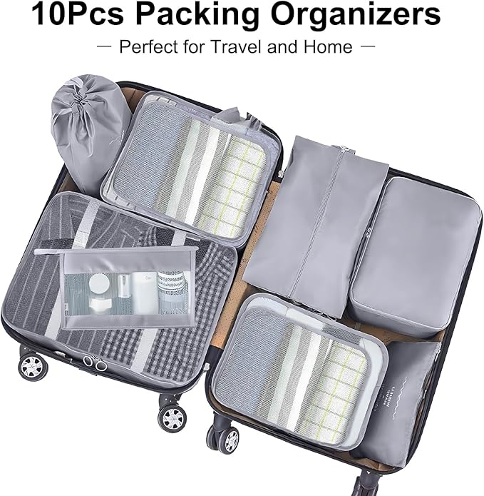 Packing Cubes for Travel-10 Set Luggage Organizer Bags for Family, Mesh Breathable Packing Cubes for Suitcases Durable Travel Essentials Bags Set