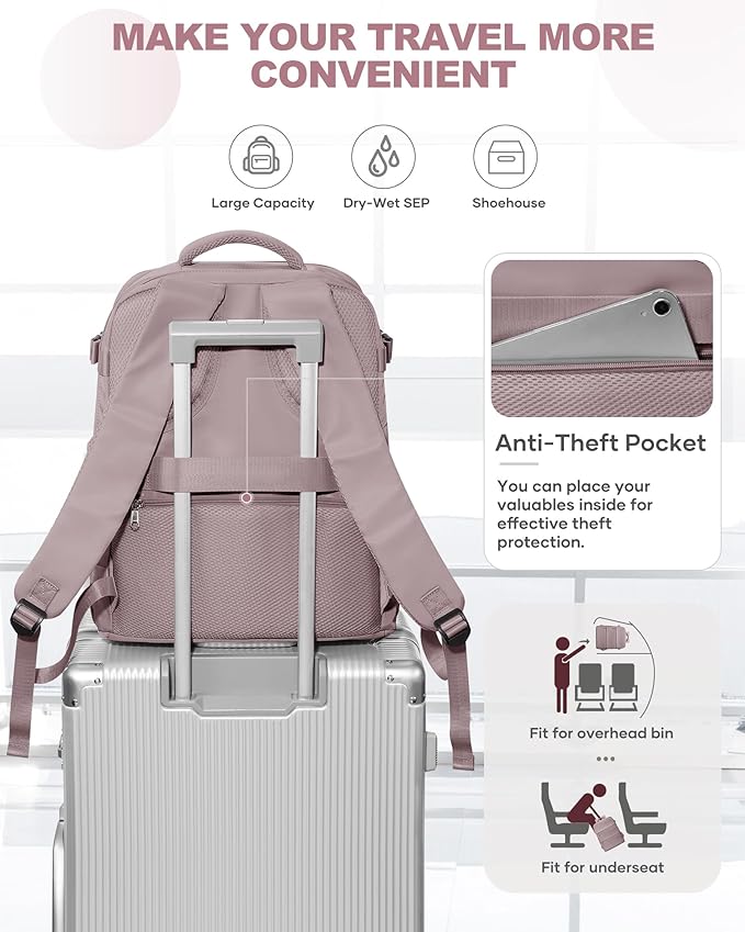 coowoz Travel Backpack Carry On for Women Man Gym Backpacks with Laptop Compartment Mochila de Viaje Teacher Personal Item Backpack Rucksack Airplane Accessories Must Haves Pink Purple Small