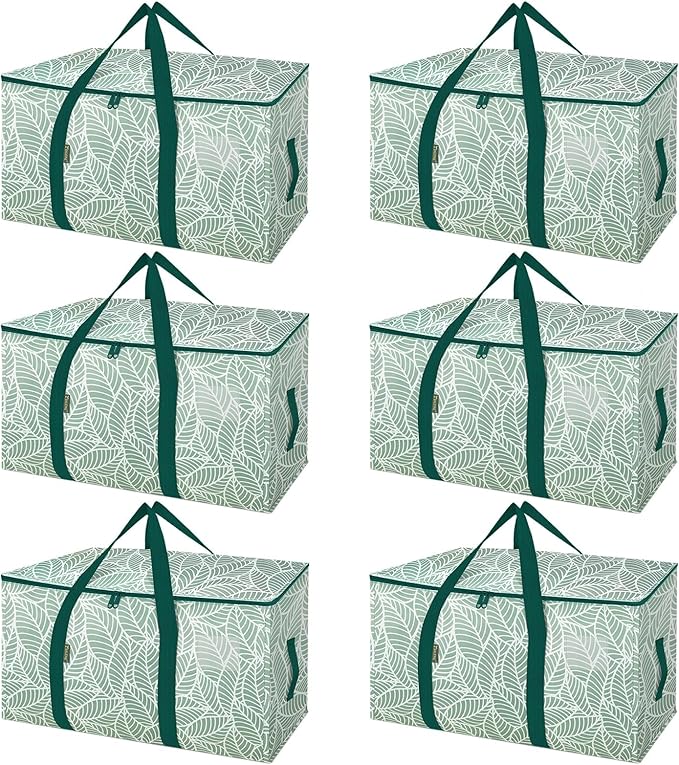 BALEINE 6-Pack Oversized Moving Bags with Reinforced Handles, Heavy-Duty Storage Tote for Clothes, Moving Supplies (Antique Folidage, 6-Pack)