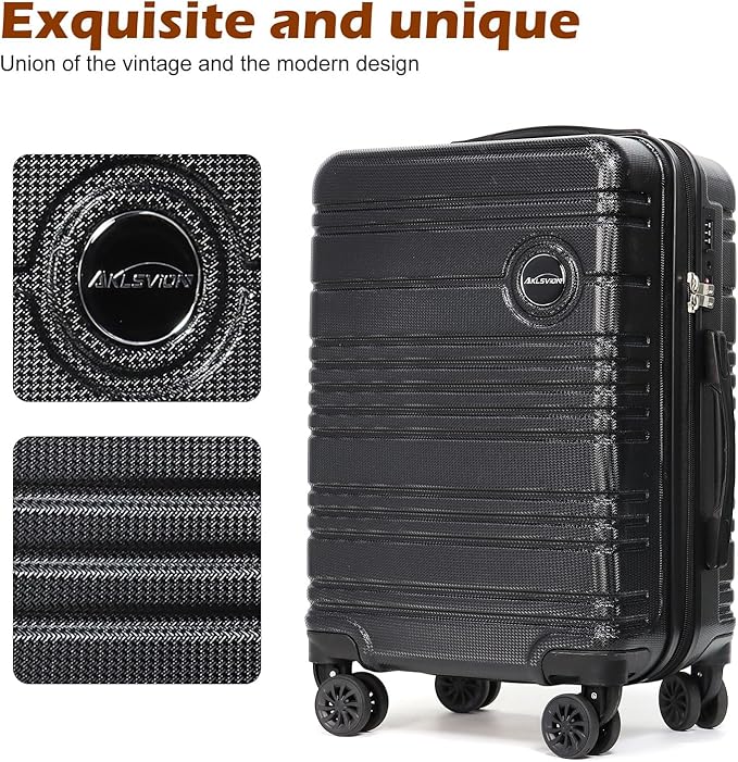 ABS+PC Carry on Luggage set with backpack 3 Pcs suitcace with Spinner wheels TSA Lock 20-In hardshell Lightweight Luggage set(Black)