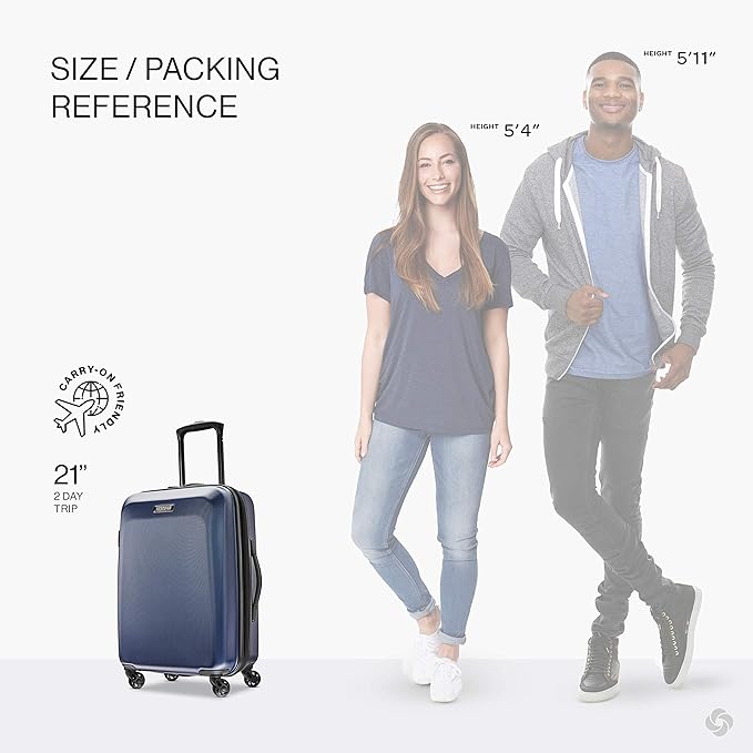 American Tourister Moonlight Hardside Expandable Luggage with Spinner Wheels, Navy, Carry-On 21-Inch