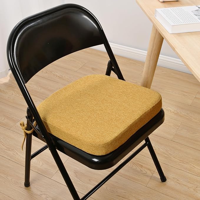 SINOSSO Memory Foam Chair Cushions for Folding Chairs 6 Pack, Thickened 2" Square Pads with Ties for Kitchen Chairs, Indoor Non-Slip Dining Chair Seat Cushions (6 Pcs,Yellow)