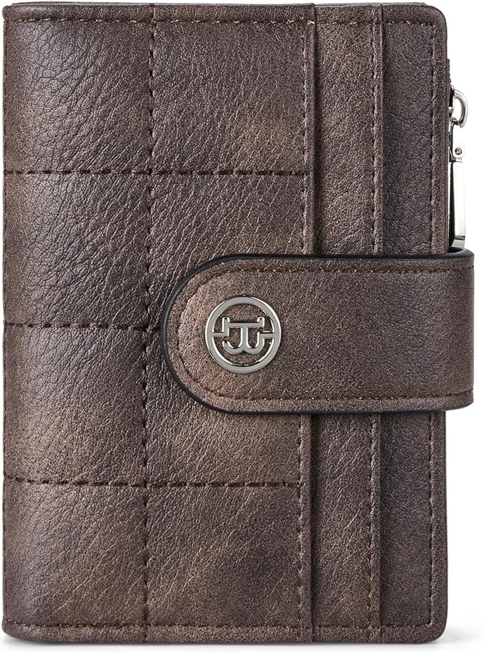 BOSTANTEN Small Wallet for Women Leather RFID Blocking Card Holder Bifold Compact Wallets With Zipper Coin Pocket Coffee