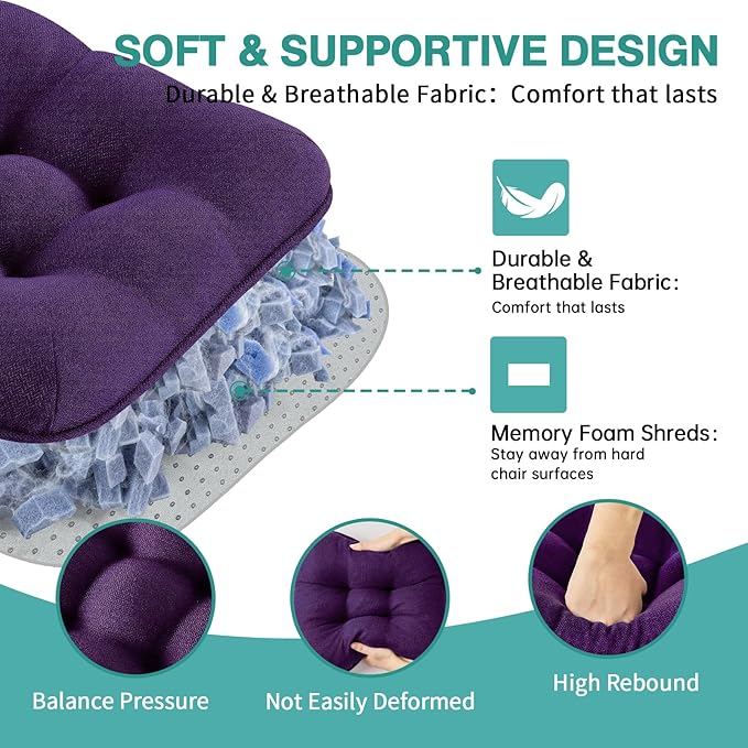 BETU Chair Cushions for Dining Chairs Set of 4,3.5" Thick Kitchen Table Chair Pads with Ties,Non Slip Backing and Covers, Seat Cushion for Dining Room,Bar,Patio Chairs,16"X16"X3.5",Dark Purple