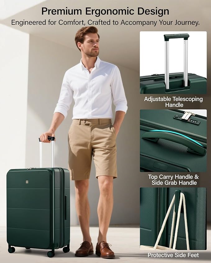 MILADA 28 Inch Large Checked Luggage, Expandable Hardshell Suitcase with 360° Spinner Wheels & TSA Lock, Durable Extra Large Rolling Trunk for Travel, International Vacation, Blackish Green