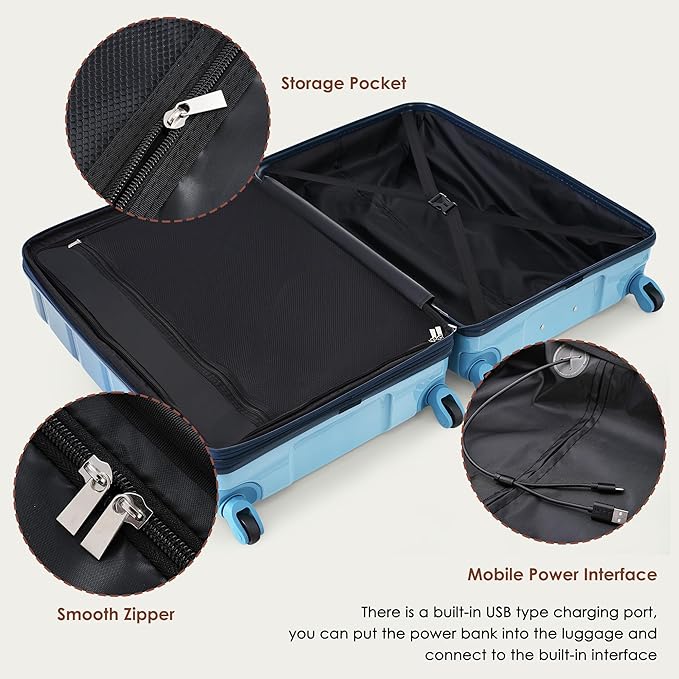 Luggage Sets 3 Pcs Suit case, ABS Hardside Suitcases with Spinner Wheels Lightweight TSA Lock