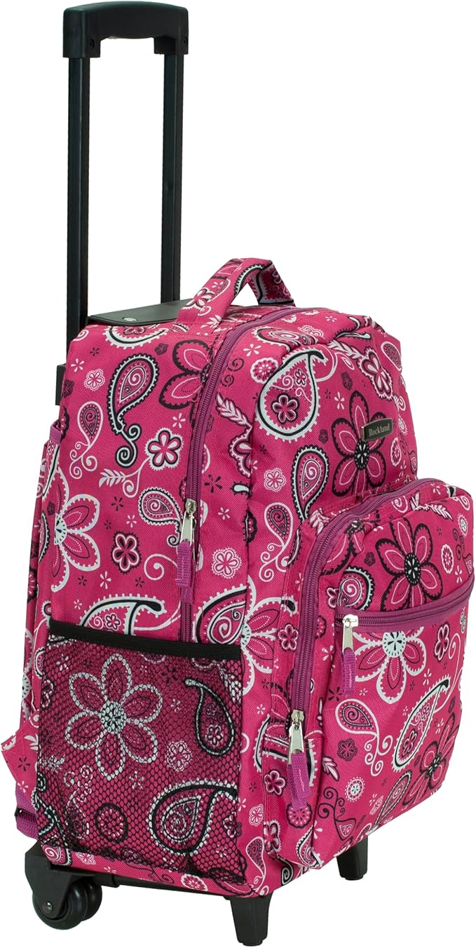 Rockland Double Handle Rolling Backpack, Bandana, 17"