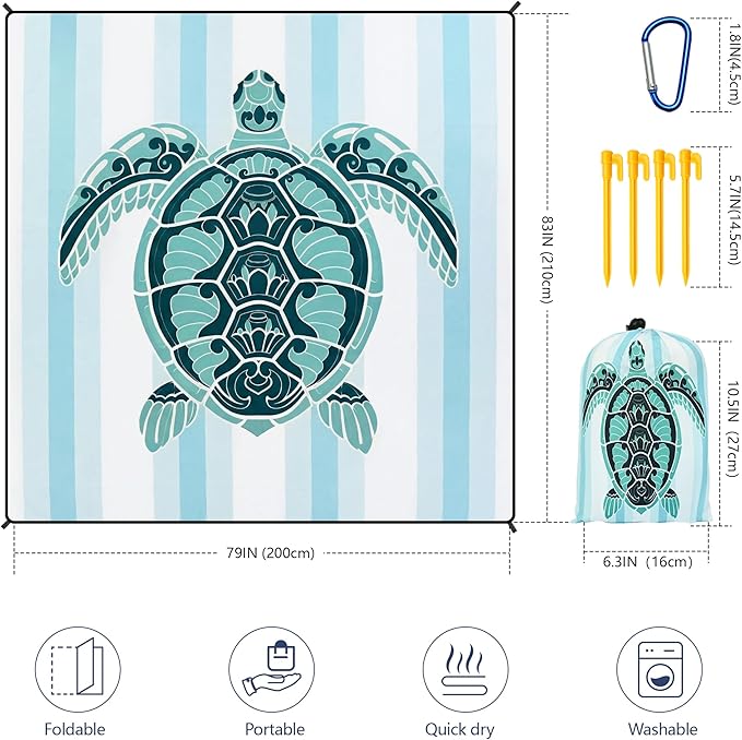 Beach Blanket Waterproof Sandproof Extra Large Beach Mat 79" X 83"/120"x108"for 1-8 Adults Quick Drying Durable Outdoor Picnic Mat for Beach Travel Camping Hiking