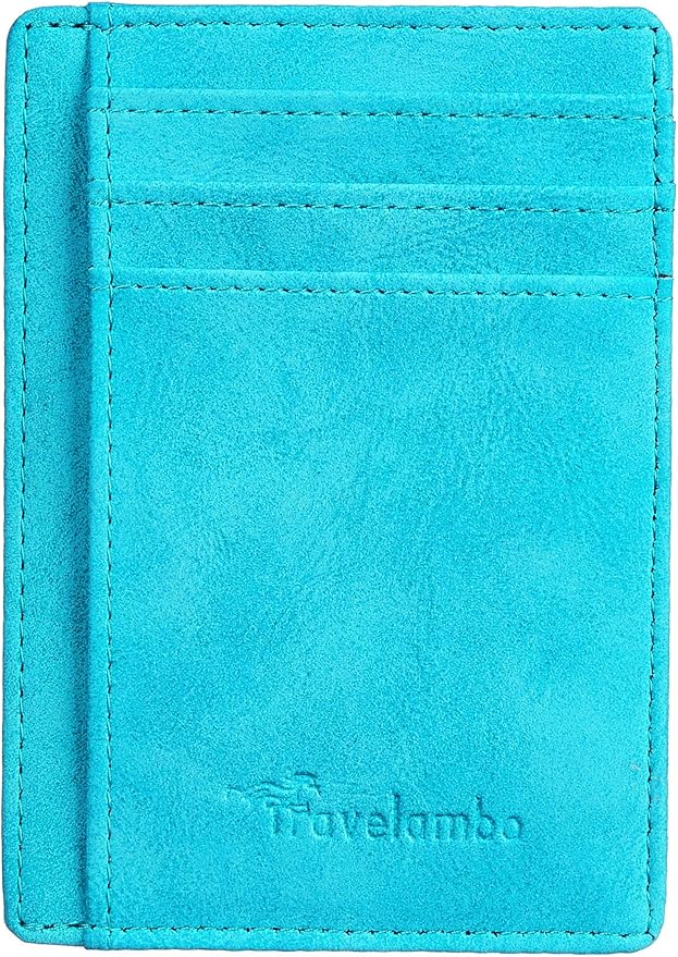 Travelambo Slim Wallet Front Pocket Minimalist Leather RFID Blocking Medium Size