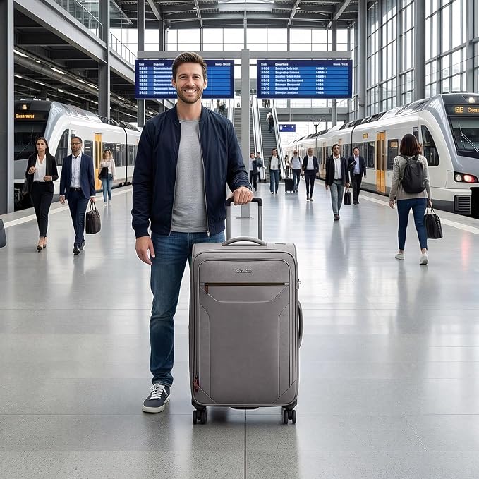 Softside Suitcases with Wheels 32 Inch Luggage,Expandable 20% Luggage w/Spinner Wheels and TSA LOCK,Large Checked Suitcase for Men/Women（Grey,32in）