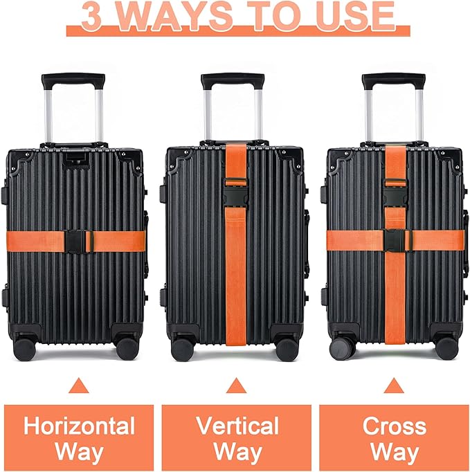 Luggage Straps for Suitcases 4 Pack, TSA Approved Travel Essentials, Luggage Strap for Travel Suitcase & Bag Closure and for Easy Identification, Travel Accessories for Safety & Convenience (Orange)
