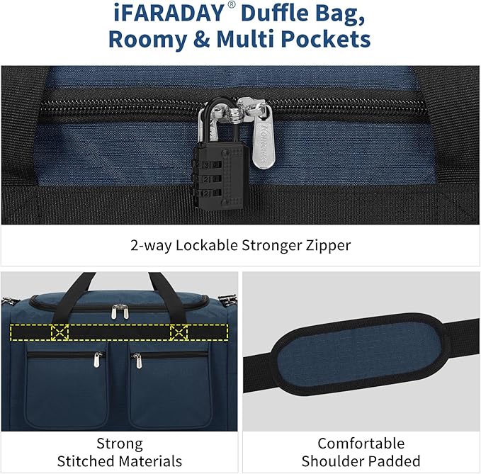 55L Duffle Bag for Travel - 24 inch Heavy Duty Duffel Bag with Multi Pockets for Overnight Weekend Gym Sports Camping(Navy)