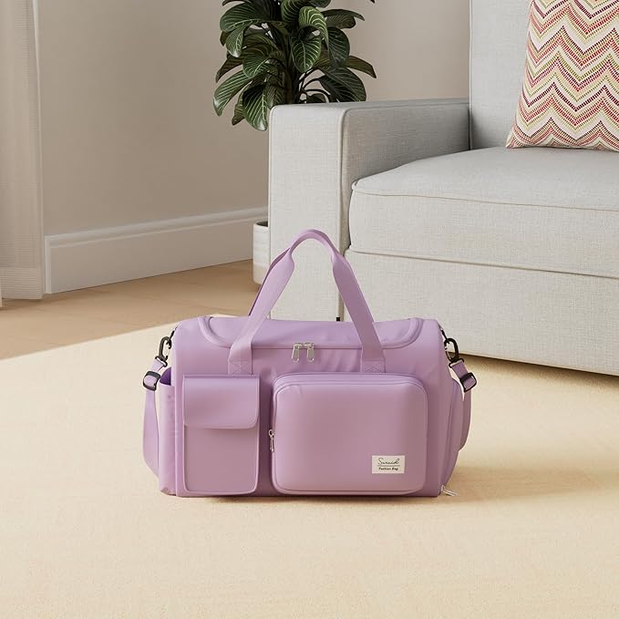Travel Duffel Bag with Shoes Compartment Sports Gym Bag with Dry Wet Separated Pocket for Men and Women, Overnight Bag Weekender Bag Training Handbag Yoga Bag - Purple