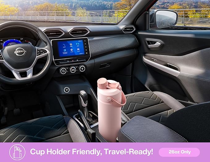POWCAN 26 oz Insulated Water Bottle with 2-in-1 Straw and Spout Lid, Keep Cold 24H, Leak-Proof, Fits in Car Cup Holder, Stainless Steel Water Bottle for Sports, Travel, Gift and School (Cherry Pop)