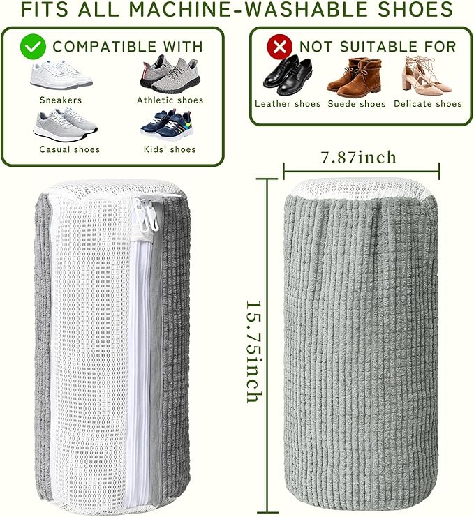 Anybar Shoe Washing Machine Bag –2 Pcs Reusable Laundry Shoe Bag 360° Deep Cleaning Sneaker Washing Machine Bag Fits All Shoe Types Microfiber Inside with Self-locking Zipper (Grey)