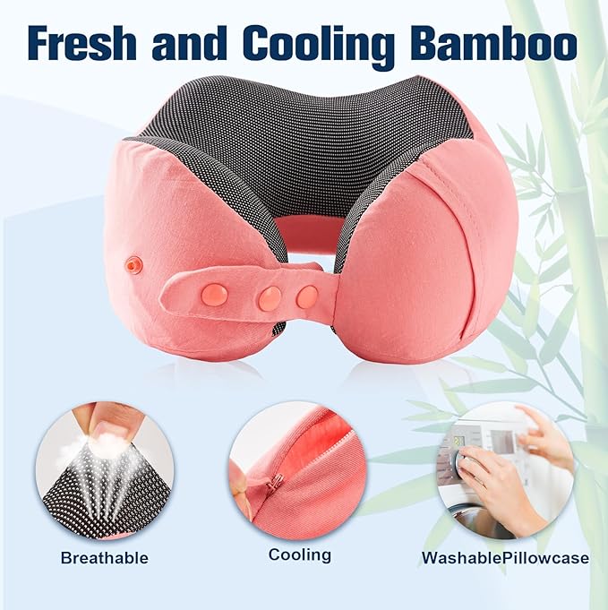 Neck Pillow for Traveling, Travel Pillows for Airplanes,100% Pure Memory Foam Travel Neck Pillow, Adjustable Flight Pillow, Portable Plane Accessories with Eye Mask, Earplugs, Carry Bag
