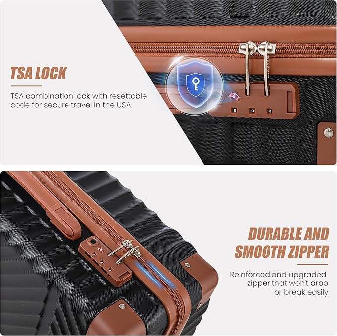 Carry On Luggage 22x14x9 Airline Approved, Hardside 20 Inch Carry on Suitcases with Wheels, Hard Shell ABS Lightweight Carry on Luggage Set, Travel Suitcase Set with TSA Lock, Black