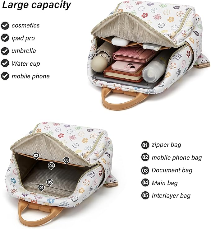 Makes Mini Backpack for Women, Stylish Daypack Purse Handbag Small Casual Daily Travel Bag, Lady Girls Gifts for Work School, 2pcs Sets