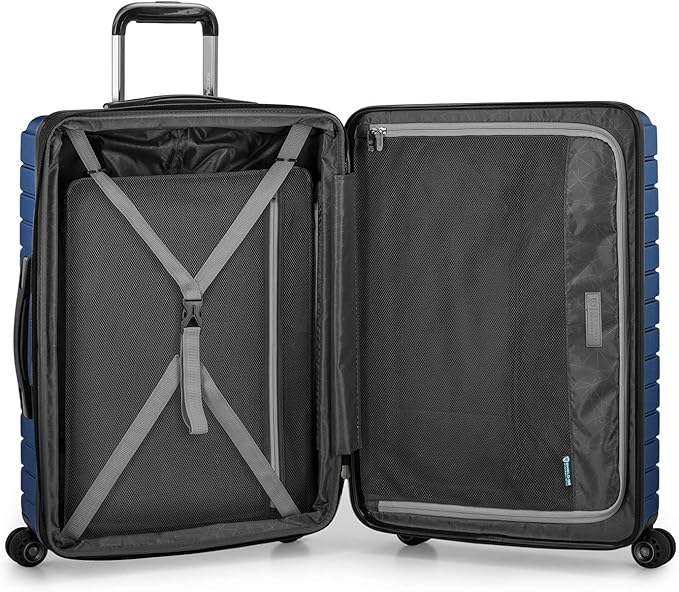 Traveler's Choice Archer Polycarbonate Hardside Spinner Luggage Set,Tie Down Straps, Blue, Checked 29-Inch