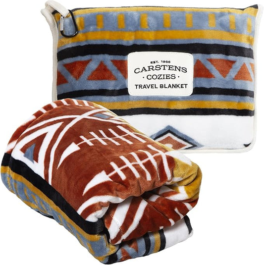 CARSTENS, INC. Travel Blanket, Premium Compact 2-in-1 Airplane Blanket/Pillow, Arrowhead Earth