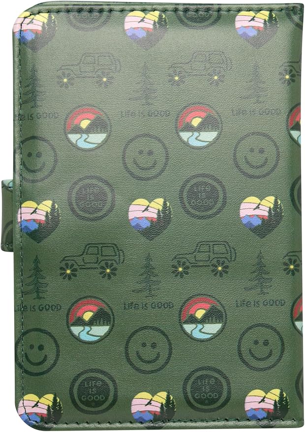 Life is Good Travel Passport Cover - Anti-Theft Passport Holder Wallet with Interior Card Slots with Magnetic Snap Closure, Outdoors