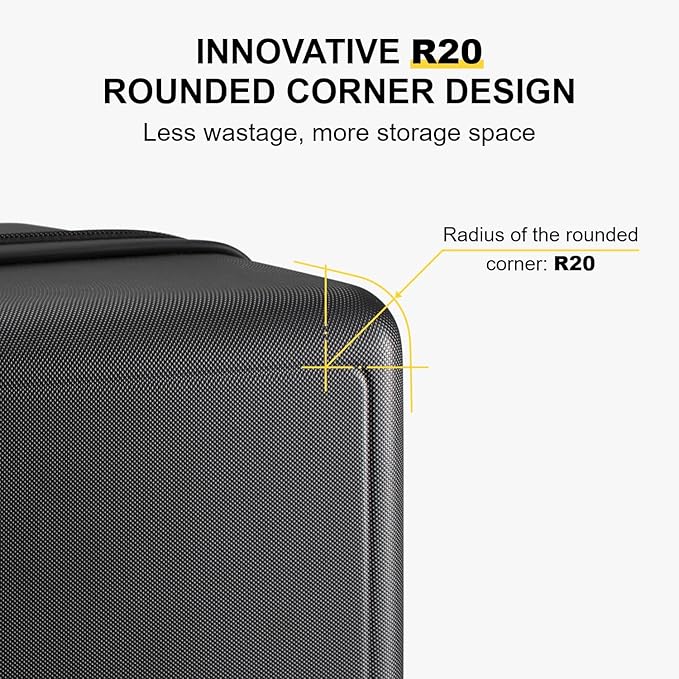 LEVEL8 Hard Shell Carry on Luggage Airline Approved, Carry-on Suitcases with Wheels, Lightweight Luminous Textured Hardside Travel Bag with Tsa Lock, 20 Inch, Black
