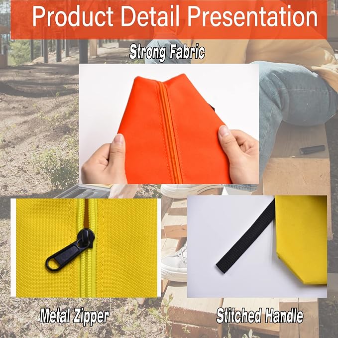 FASTECH 5-Pack Zipper Utility Tool Bag，Small Zipper Bags/Multi-Purpose Tool Pouch Tote Bags Storage Organizer for Screwdrivers,Pliers,Nut Drivers Gifts to Men/Women. (5 Color)