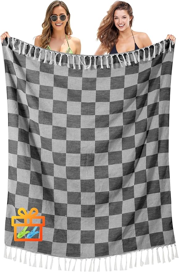 Antfuny Giant Beach Towel Blanket Autumn Outing Stuff for Women & Men Yard Mat Road Trip Camping Gear Ship Cruise Gear Must Haves Large L Black Plain Pattern Airplane Accessories Travel Gadgets