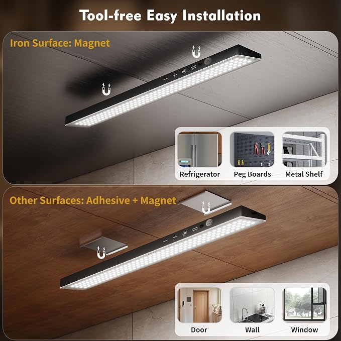12" Under Cabinet Lights Wireless Rechargeable, Motion Sensor, 5Pack, Black | Touch & Remote Control丨160 bright LEDs丨4000mAh Battery丨Dimmable 3 color temps丨Magnetic install for kitchen counter, closet