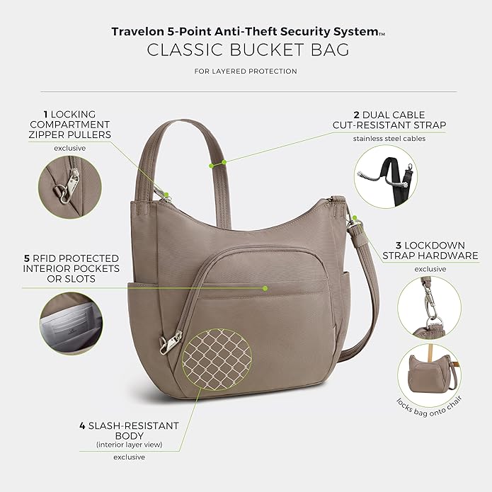 Travelon Anti-theft Classic Crossbody Bucket Bag | Anti-theft