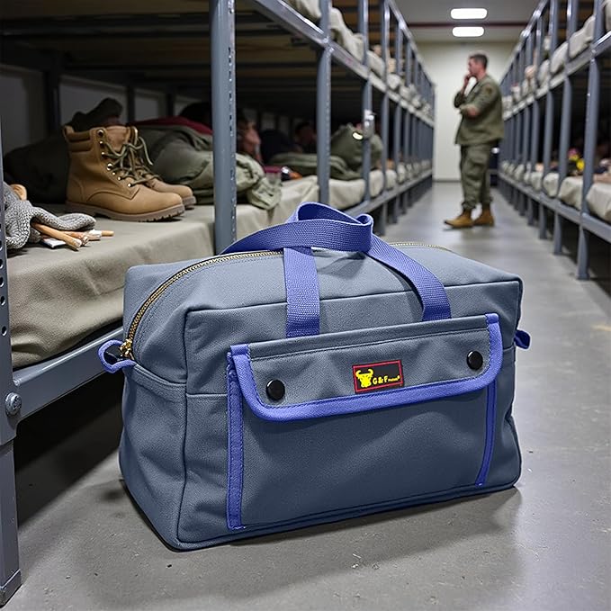 Waxed Canvas All Purpose Military Style Duffle Bag, Water-Resistant, Adjustable Strap, Fully Lined, Double Zipper Closure, heavy Duty, Olive Green