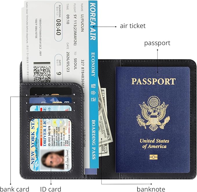 Passport Holder for Travel Essentials,RFID Blocking Passport Cover Wallet Card Case for Women and Men (Black)