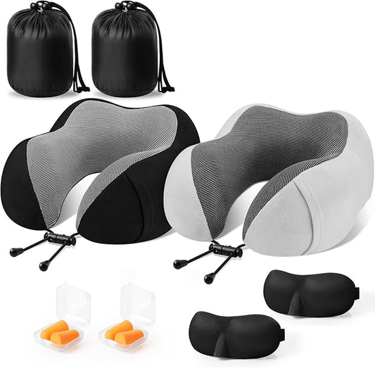CloudBliss Travel Pillow Premium Memory Foam, Comfortable & Supportive Neck Pillow, Neck Pillows for Sleeping Travel, Airplane Pillow for Sleeping Airplane, Car, Office and Home（Black & Light Grey）
