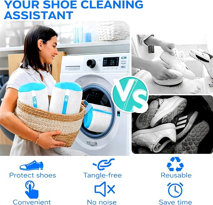 Shoe Washing Machine Bag, 2 Pack XXL Laundry Bag for Washer & Dryer, Mesh Sneaker Wash Cleaner, Heavy Duty Zipper, Protects Shoes & Machine, Reusable