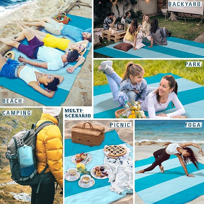 Beach Blanket Sandproof Waterproof 78''×110'' 1-7Adults Oversized,Compact Lightweight Durable Beach Mat for Travel Camping Hiking Picnic Blanket