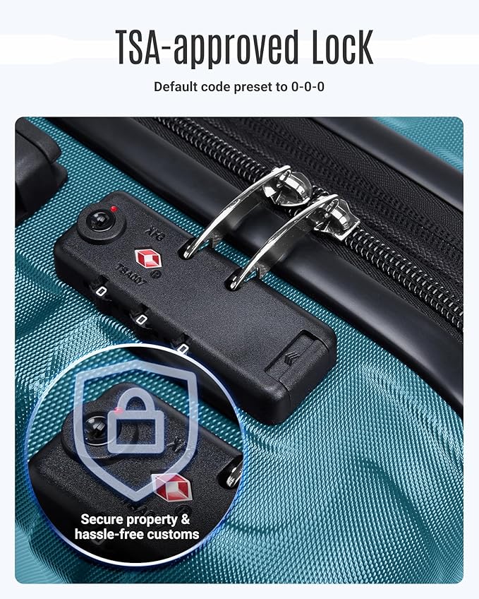 LIGHT FLIGHT Luggage Sets, 3 Piece Durable Suitcase Set with Spinner Wheels, 3 Pcs Hard Shell Lightweight Luggage with TSA Lock, Large Checked Travel Suitcases, 20/24/28 Inch,Teal Blue